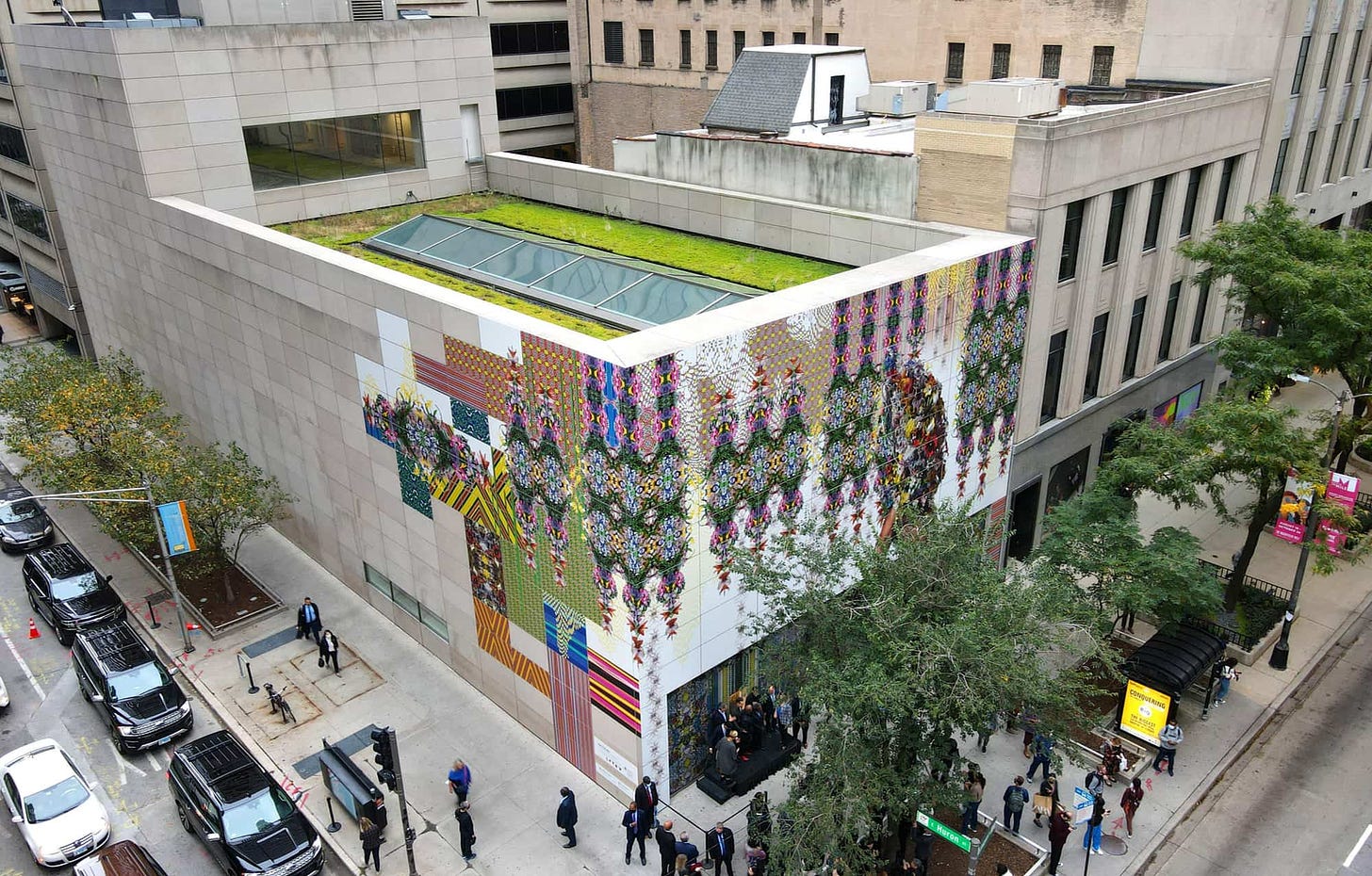 "Rapt On The Mile" public mural as seen from the air.
