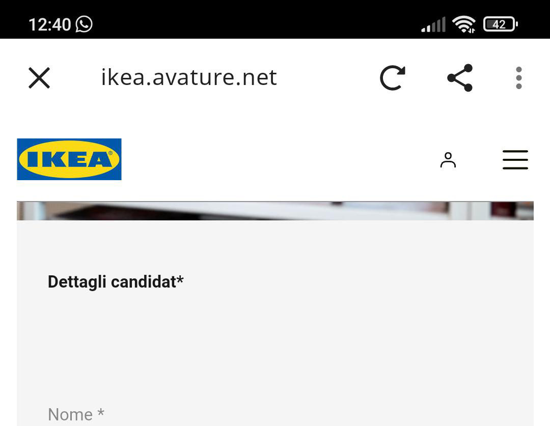 Nel form di IKEA esce la scritta "Dettagli candidat*"