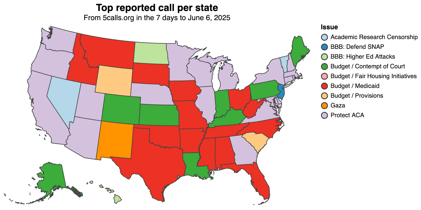 Map of calls spread out by topic
