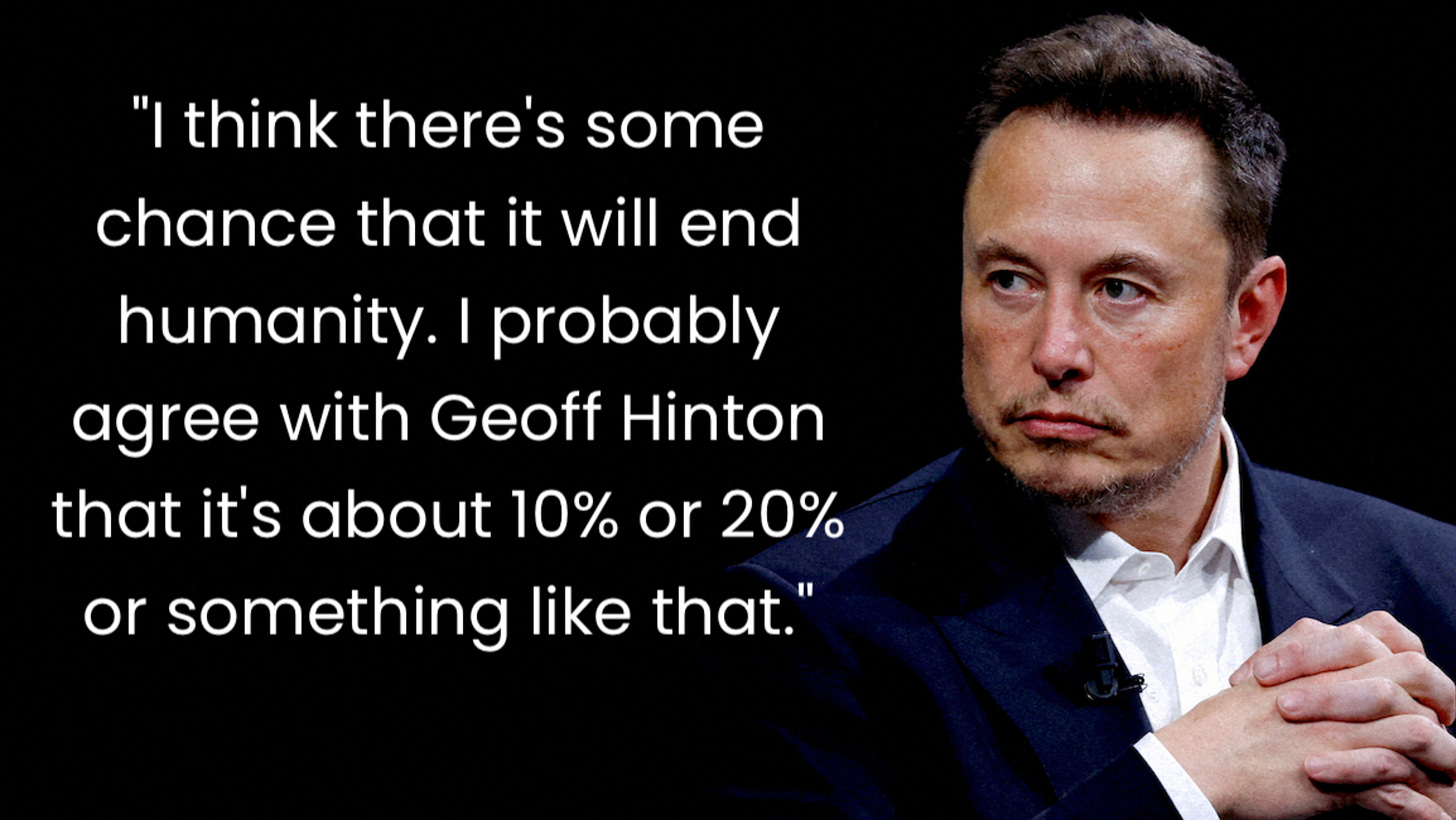 Elon Musk quote about the chance of AI causing the end of humanity.