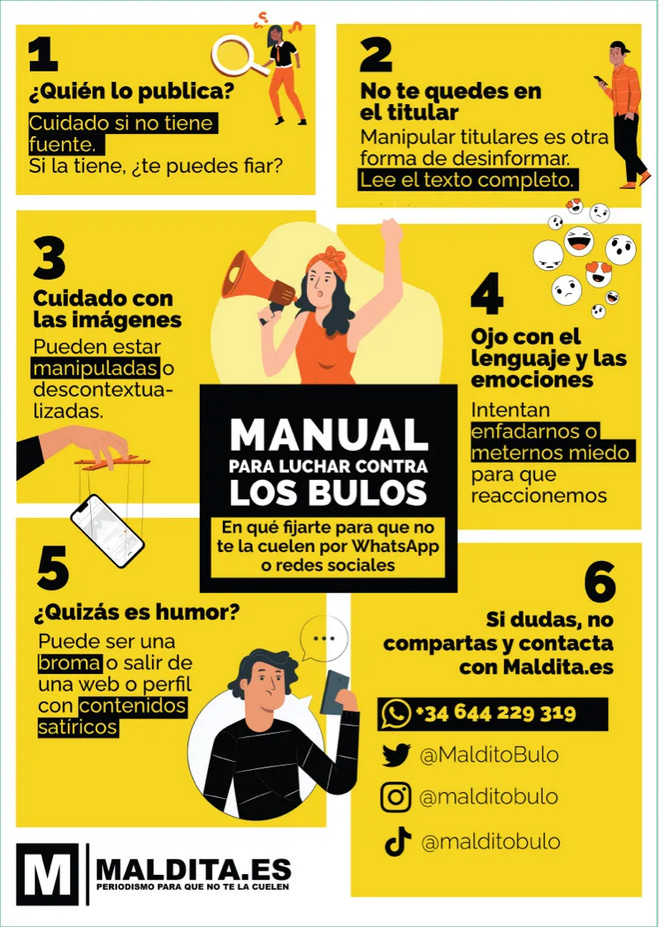 infografía de Maldita con seis consejos para luchar contra los bulos y la desinformación