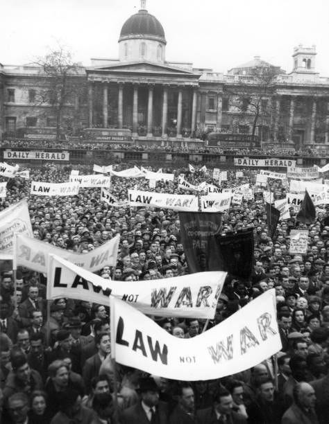 Rally in Trafalgar Square, London, in protest against the British government's action in the Suez Crisis.