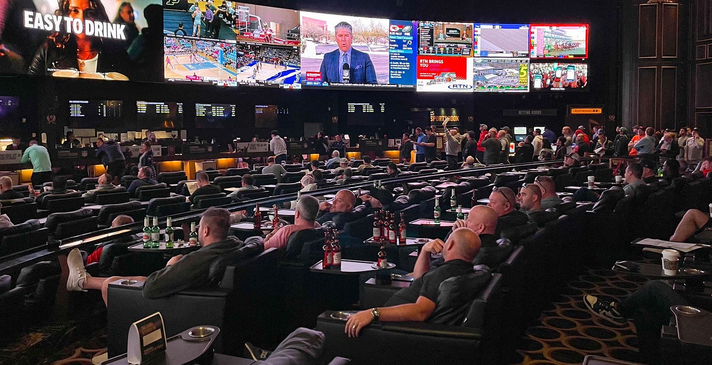 The sportsbook at Caesars Palace hotel in Las Vegas during Super Bowl LVII, February 2023.