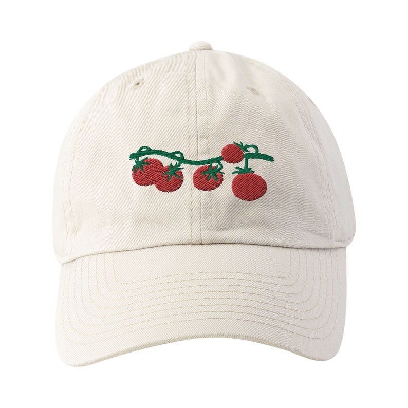 Tomato Vine Embroidered Adjustable Baseball Cap Dad Hat, Italian Foodie Hat, Italian Food Lover Gift, Tomato Hat image 1