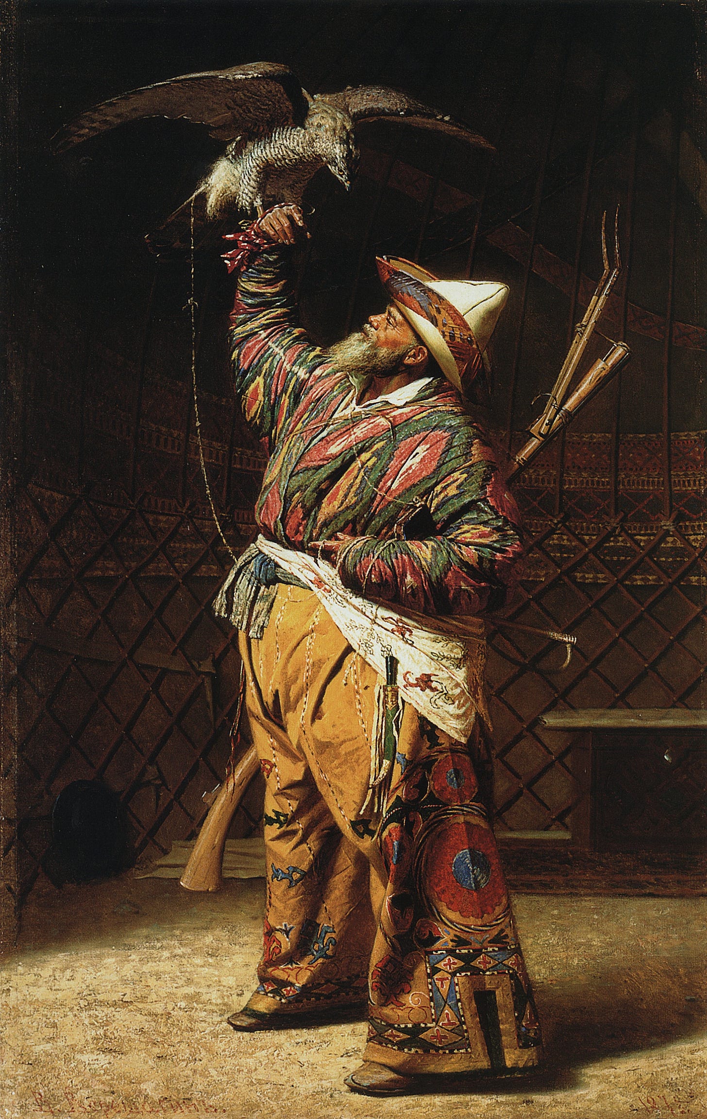 Vasily Vereshchagin A rich Kyrgyz hunter with a Falcon, 1871, 72×113 cm:  Description of the artwork | Arthive
