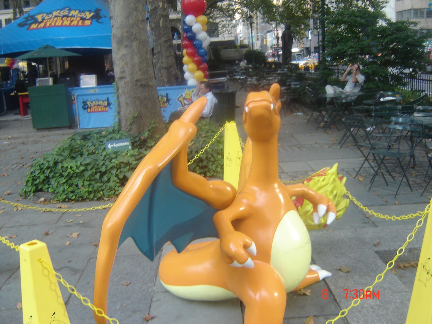 A large Charizard statue, originally from the Pokémon Center New York store
