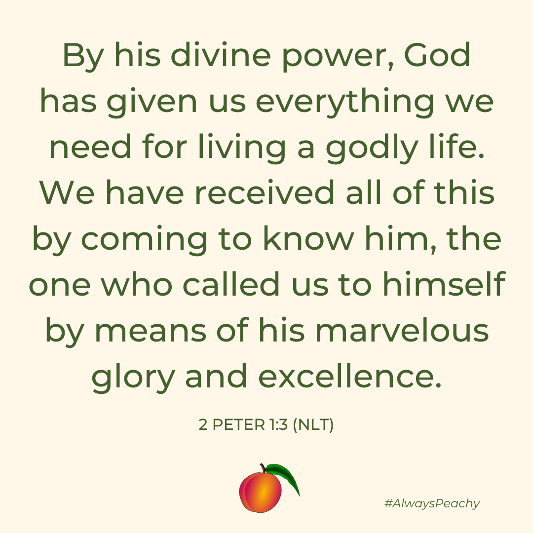 By his divine power, God has given us everything we need for living a godly life. We have received all of this by coming to know him, the one who called us to himself by means of his marvelous glory and excellence. 