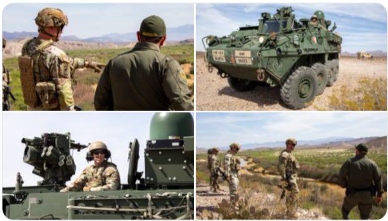 A US Army Stryker team & Border Patrol Agents in Big Bend National Park in West Texas/ A US Army Stryker team & Border Patrol Agents in Big Bend National Park in West Texas/