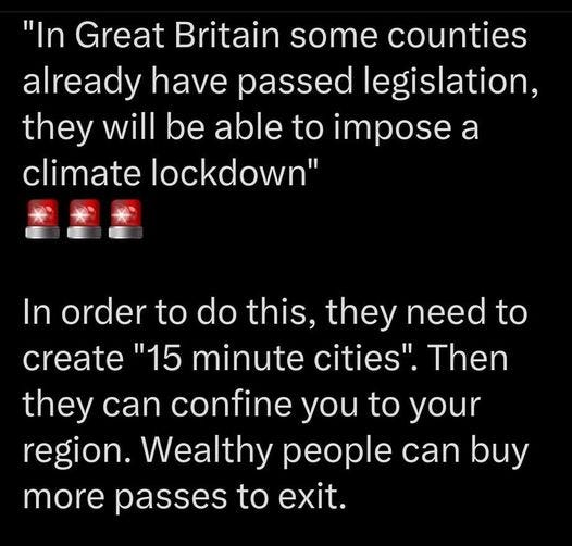 May be an image of slow loris and text that says '11:03 31%_ Post "In Great Britain some counties already have passed legislation, they will be able to mpose a climate lockdown" In order to do this, they need to create "15 minute cities". Then they can confine you to your region. Wealthy people can buy more passes to exit. leave your immediate area for that's like two or three times a CC vomare onlvallowedin leave Post your Û rep'