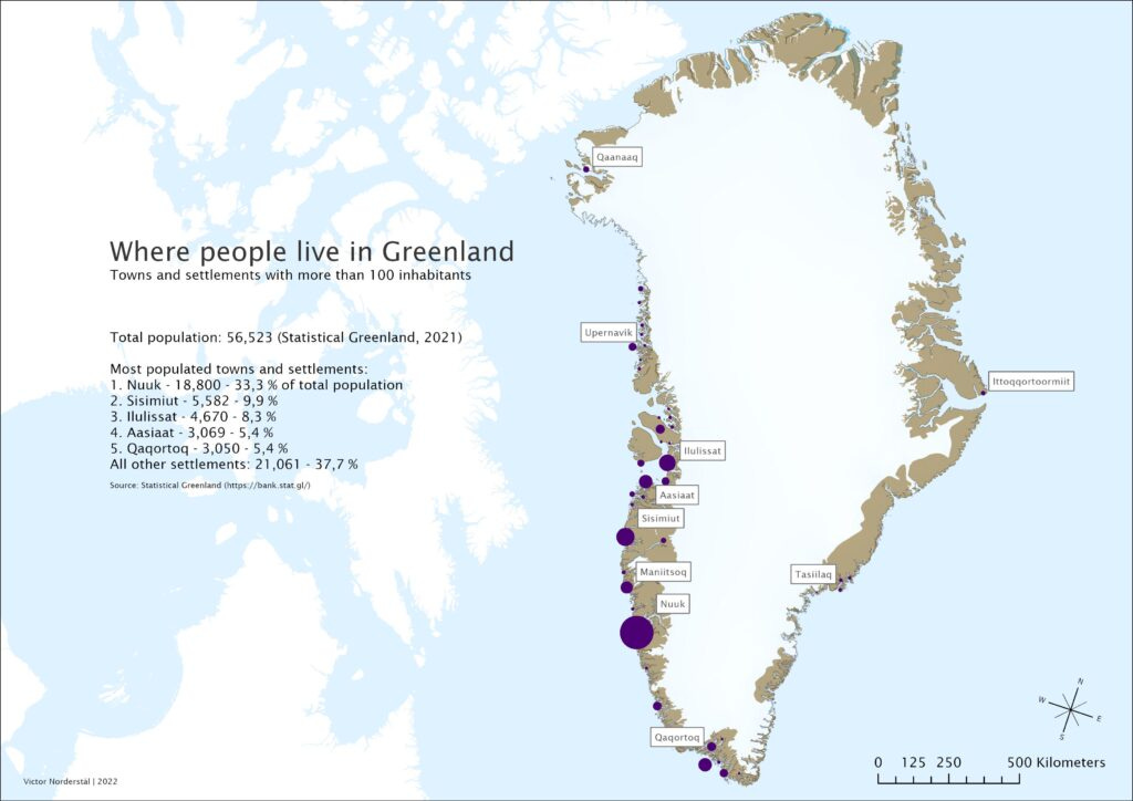 Where People Live in Greenland: Towns & Settlements With More Than 100  Inhabitants - Brilliant Maps