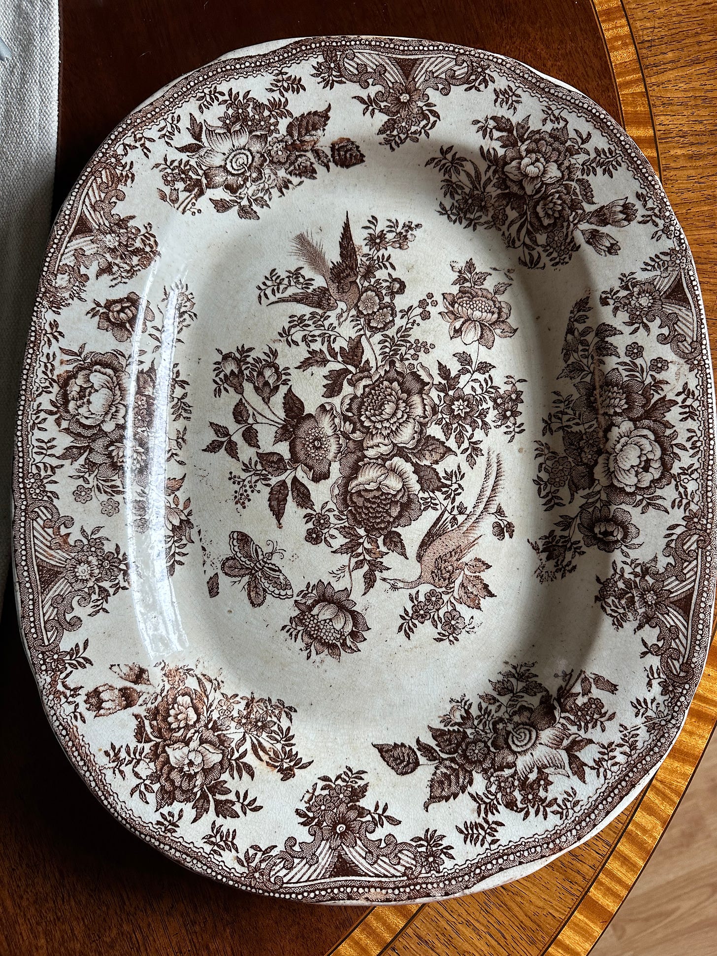 Large brown and cream vintage platter, no maker's mark, bought for €10