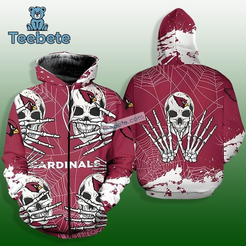 Halloween Skull Skeleton Hand Arizona Cardinals Logo Mens 3D Hoodies