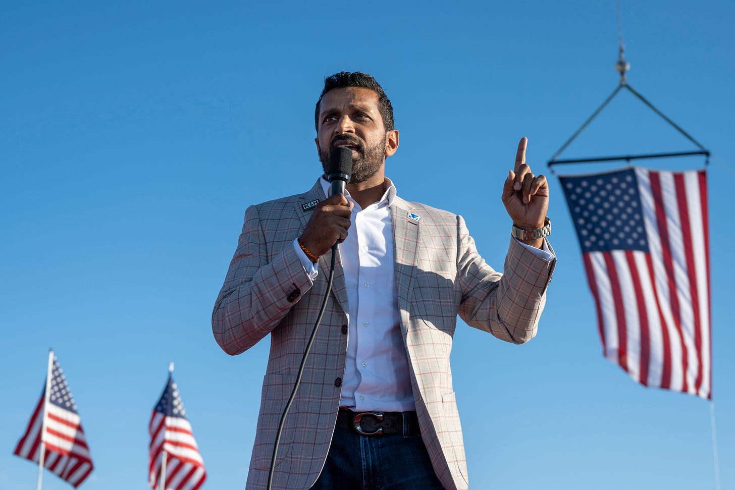 Patel (pictured speaking in Nevada in October 2022) has been targeted in an Iranian cyberattack, according to reports