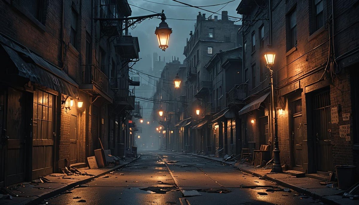 street with gas lighting