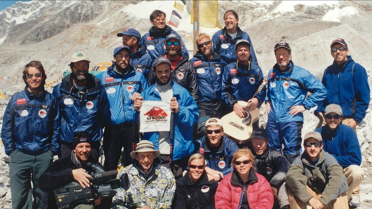 Erik Weihenmayer and 19 Everest team members on Everest