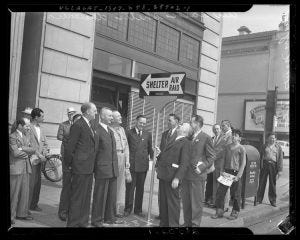 Los Angeles Mayor Fletcher Bowron with other city officials at air raid shelter dedication in 1942. Credit: Los Angeles Daily News Negatives. Department of Special Collections, Charles E. Young Research Library, University of California at Los Angeles. Los Angeles Mayor Fletcher Bowron with other city officials at air raid shelter dedication in 1942. Credit: Los Angeles Daily News Negatives. Department of Special Collections, Charles E. Young Research Library, University of California at Los Angeles.