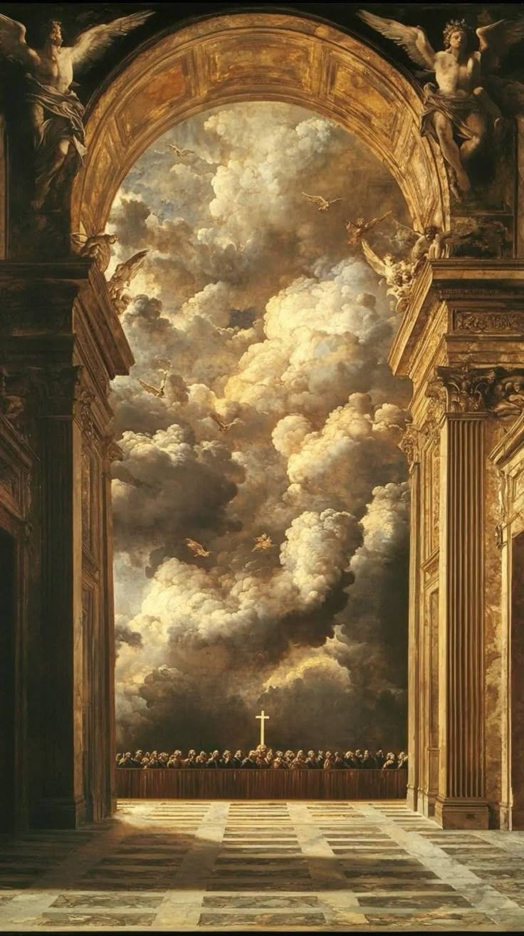 This may contain: an image of a painting with clouds in the sky
