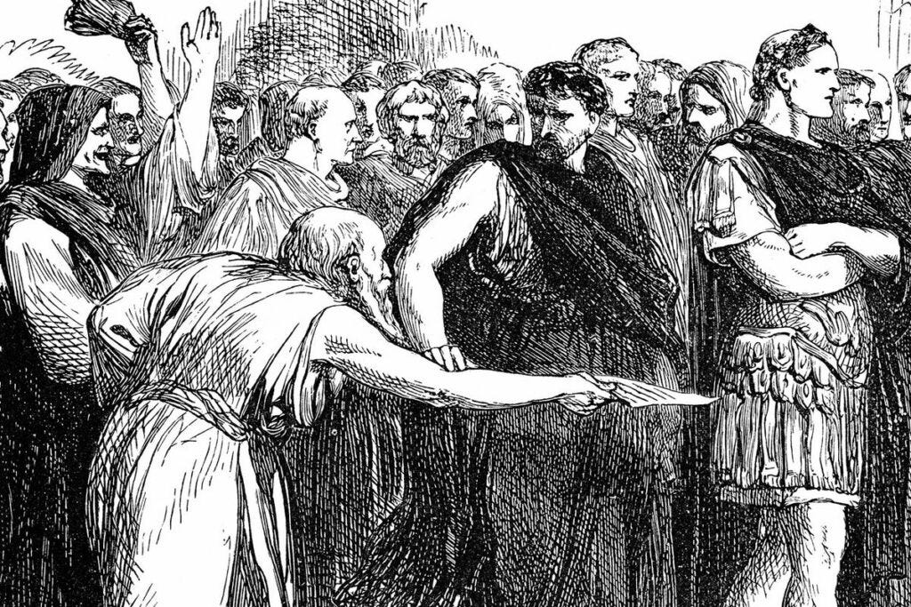The soothsayer warning Julius Caesar to 'Beware the Ides of March'