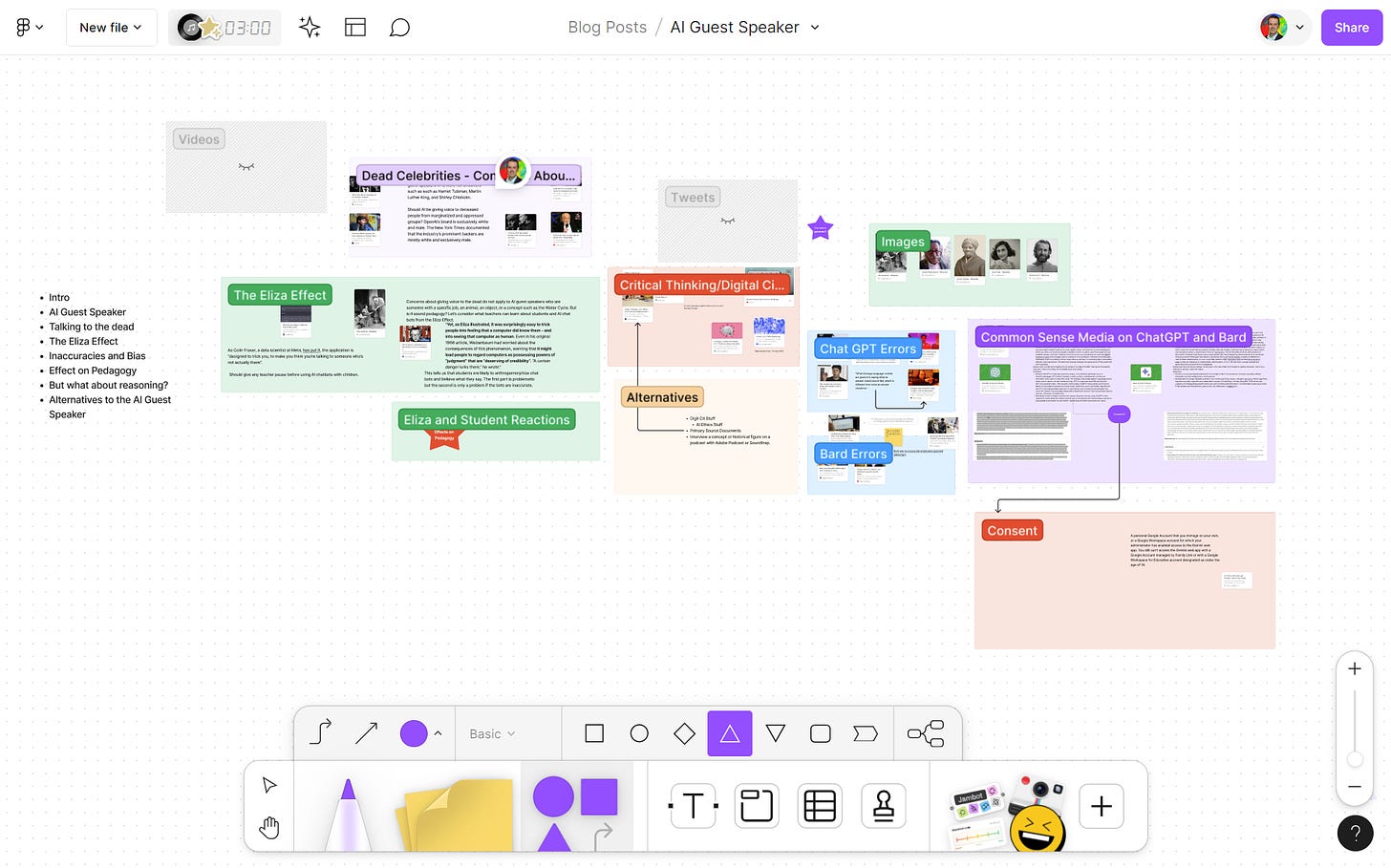 A prewriting FigJam with links to articles the author referenced in the post.