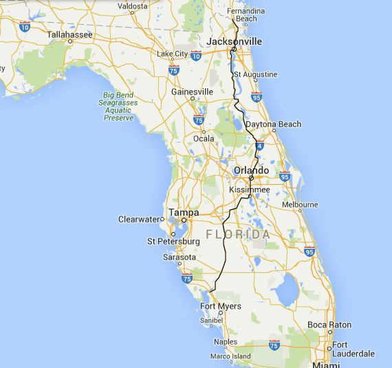 Map of US-17 from Georgia Border to Punta Gorda, Florida