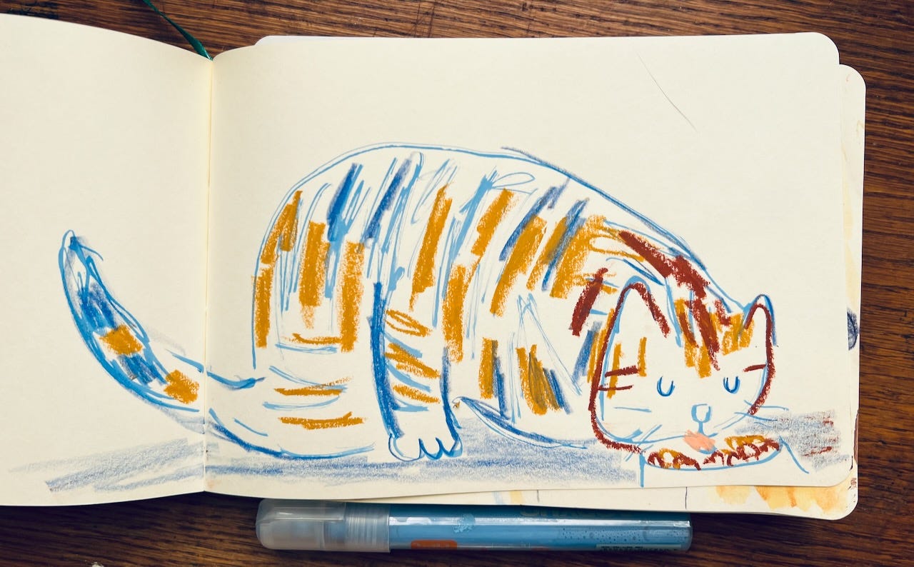 sketchbook drawing of a cat by Beth Spencer