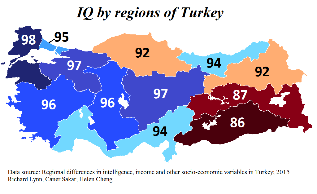 IQ by regions of Turkey [OC][1024x626] : r/MapPorn