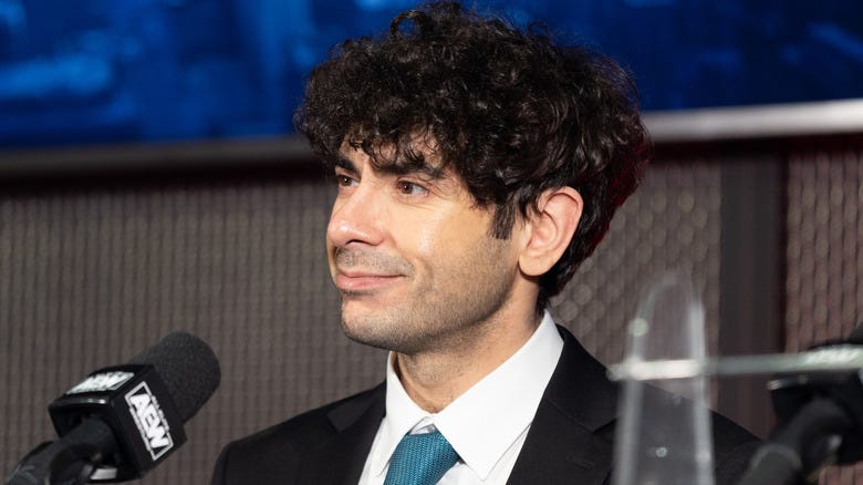 Tony Khan speaking during a post-show media scrum