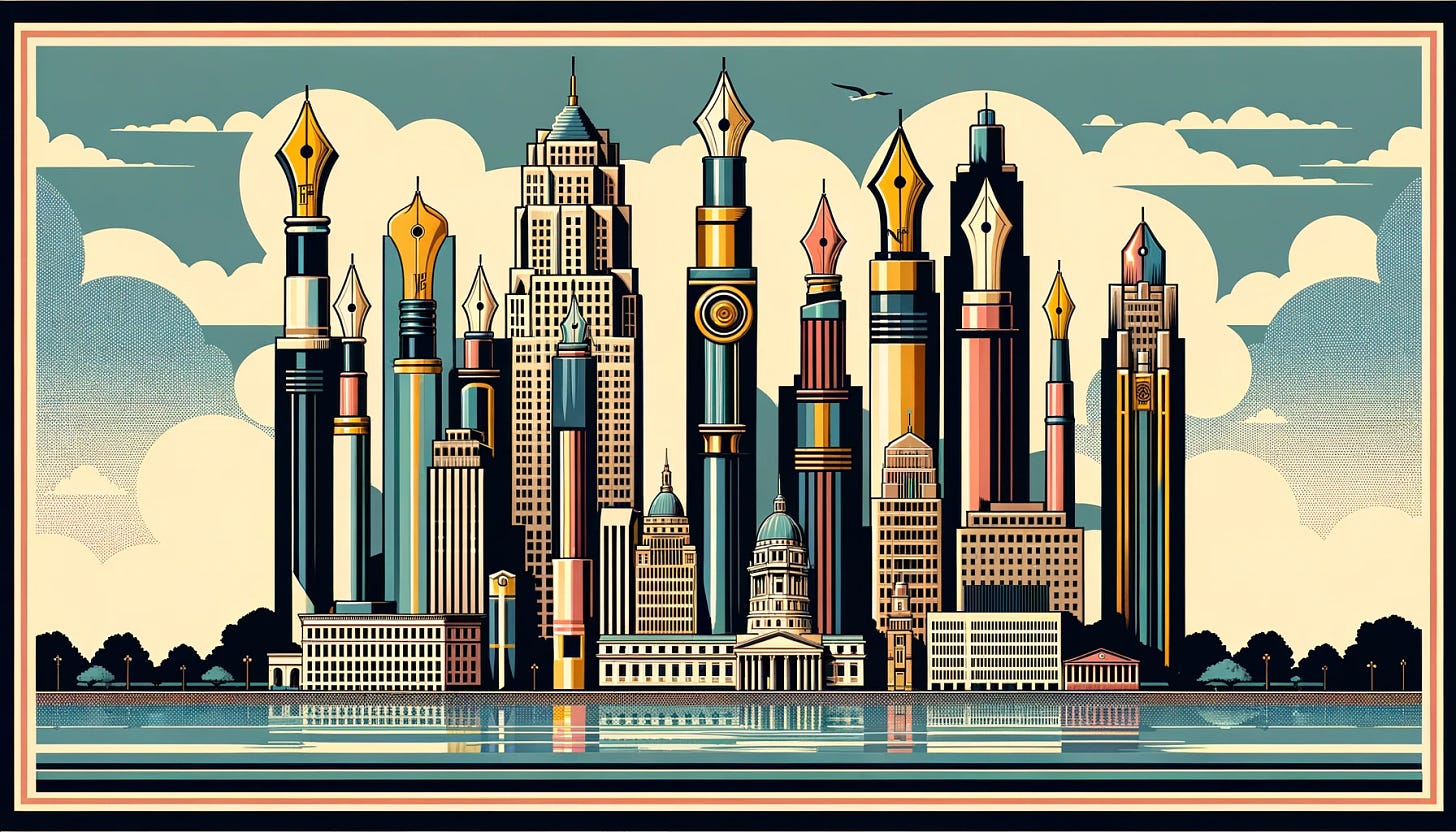 Buffalo NY, but made of Pens as an Art Deco poster