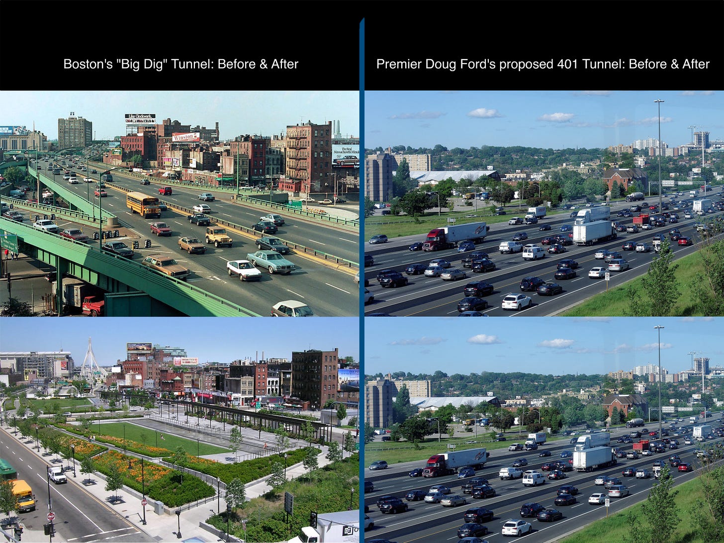 Comparison of Boston Big Dig versus Hypothetical Highway 401 tunnel project