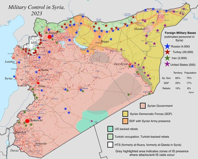 r/MapPorn - Military Control in Syria, 2023