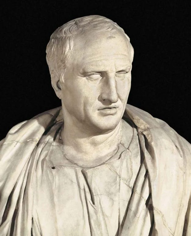 Marcus Tullius Cicero, detail of a marble bust; in the Capitoline Museums, Rome.