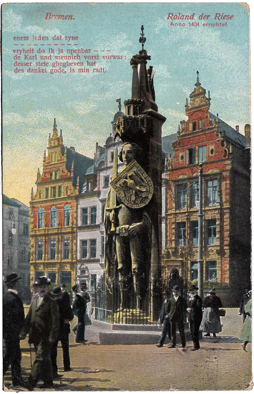 Postcard showing the Roland statue in Bremen