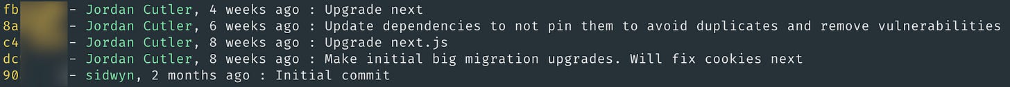 All commits with "next" that affected package.json