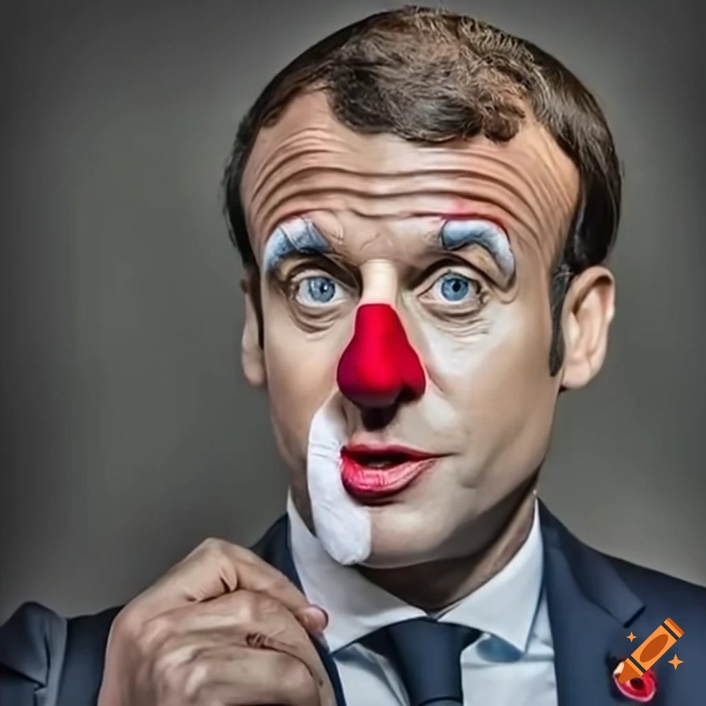 Satirical portrait of president macron as a clown on Craiyon