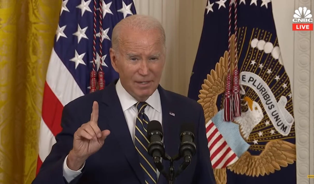Video screenshot of Joe Biden speaking at the White House