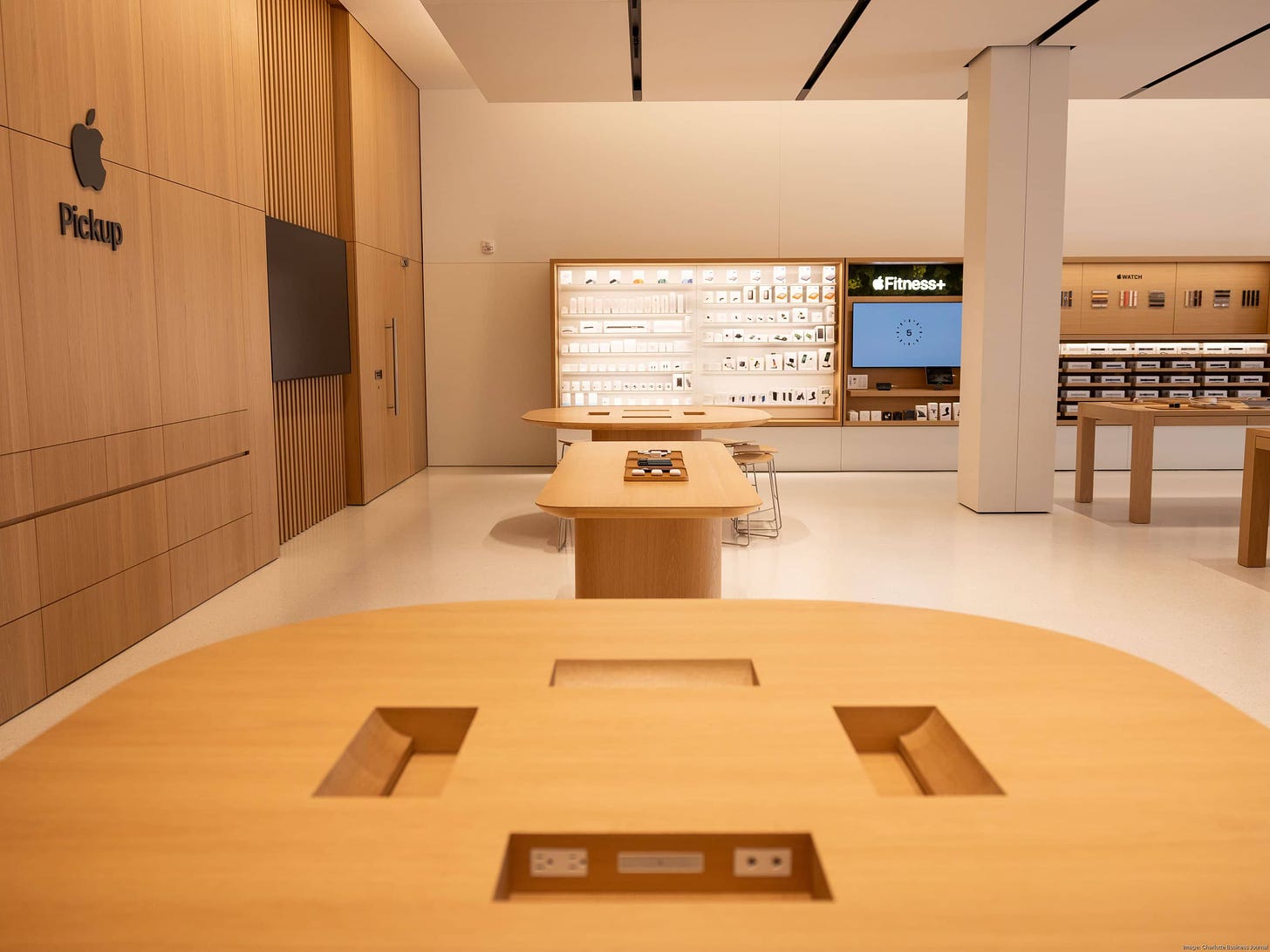 The interior of Apple Birkdale Village, from the perspective of the Today at Apple table.