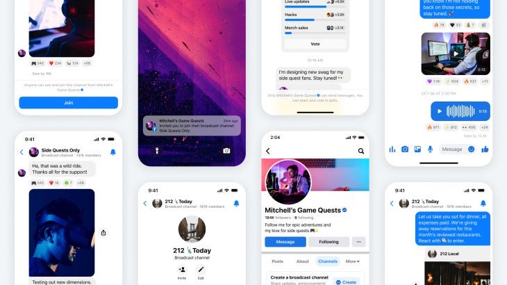 Meta's broadcast channels feature shown on Facebook and Messenger