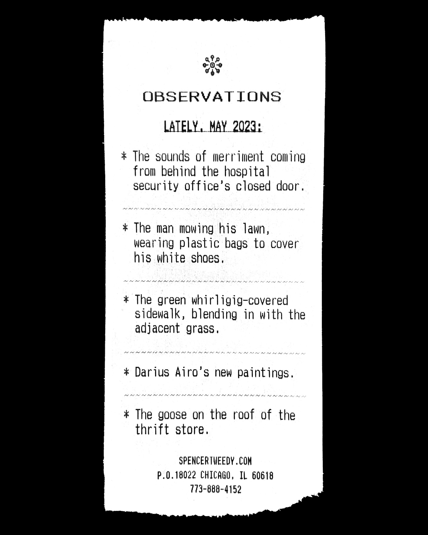 A scan of a paper receipt displaying the text of this post.