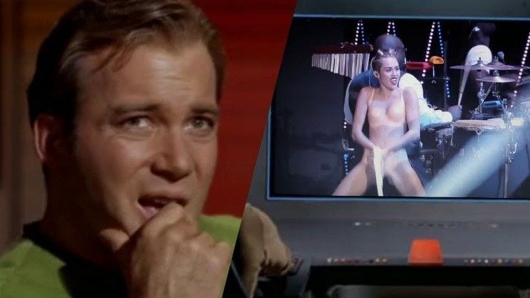 captain kirk with miley cyrus twerking