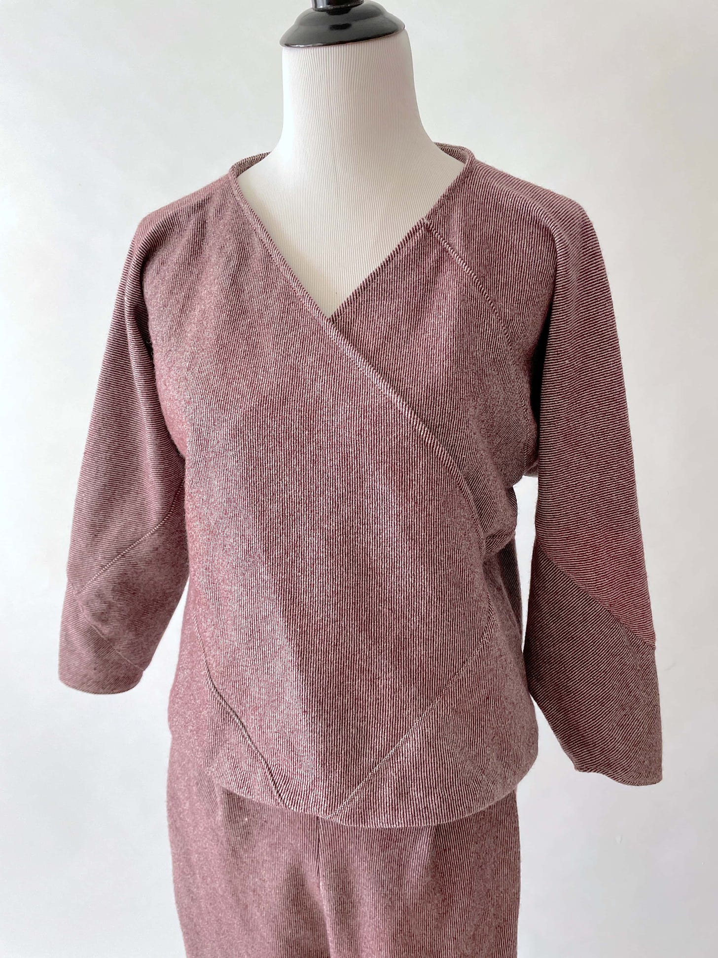 Front view of 7-Square wrap top in Lani’s Lana wool twill
