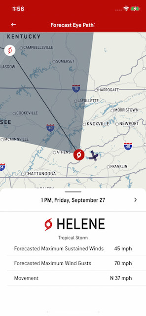 Hurricane Helene storm tracker map