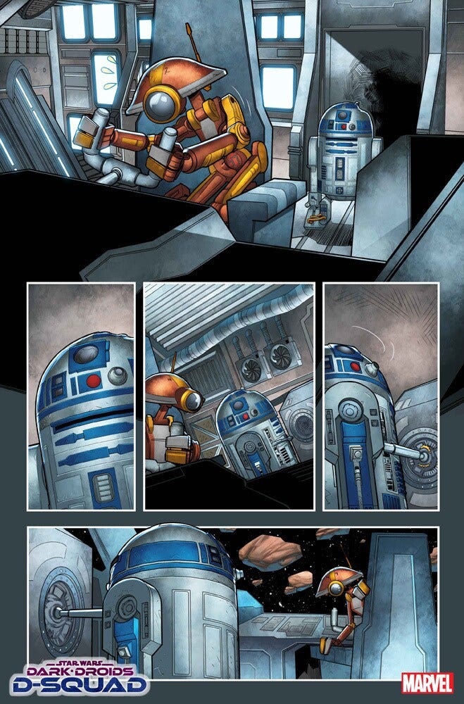 Star Wars: Dark Droids: D-Squad interior with the droids piloting a ship