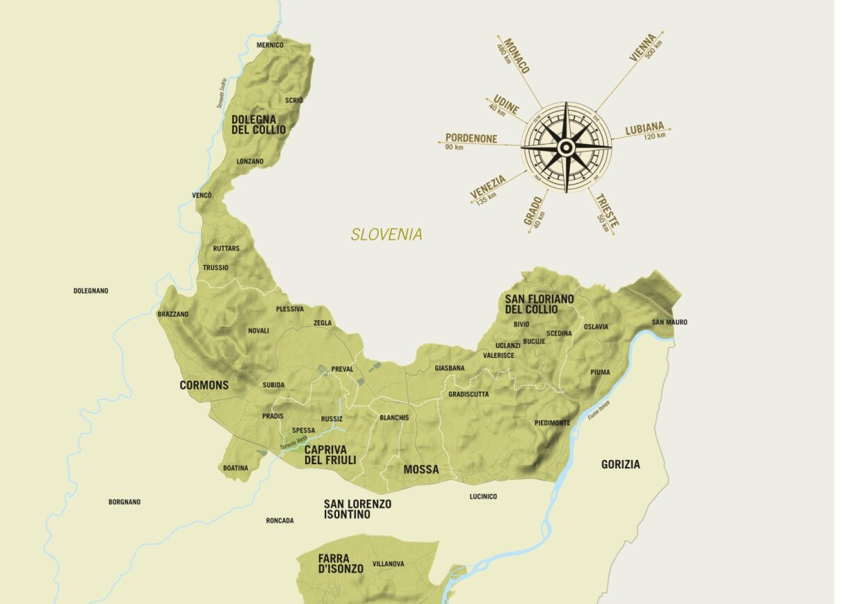 A map of the Collio wine region in Friuli Venezia Giulia.