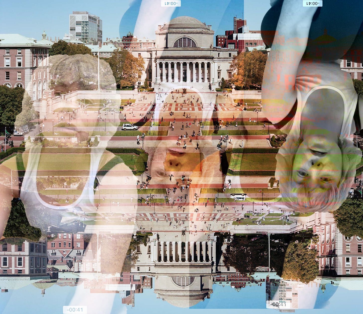 A collage of the author and columbia university.