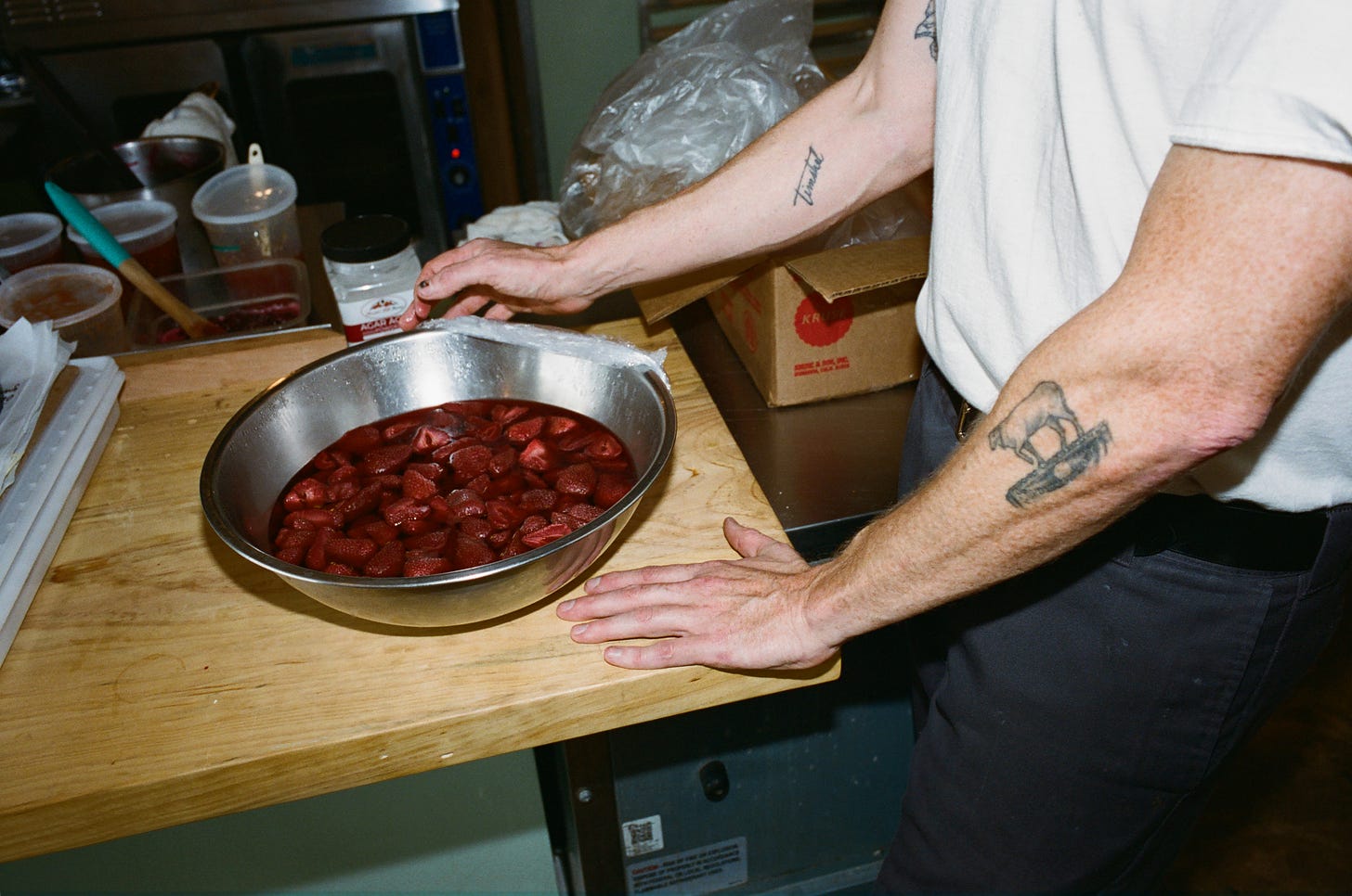 Strawberries macerating for ice cream