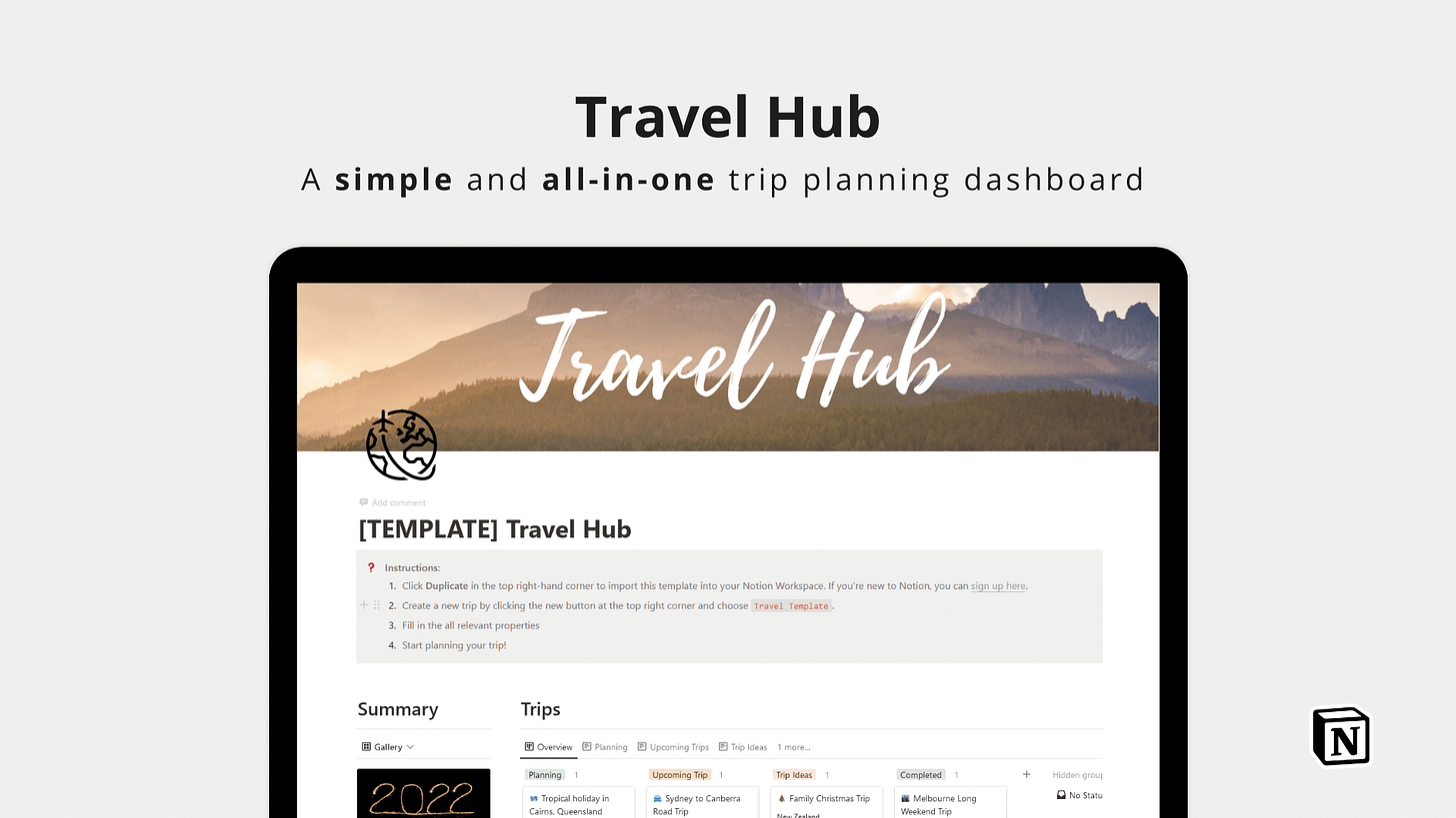Travel Hub, a free travel planning system in Notion