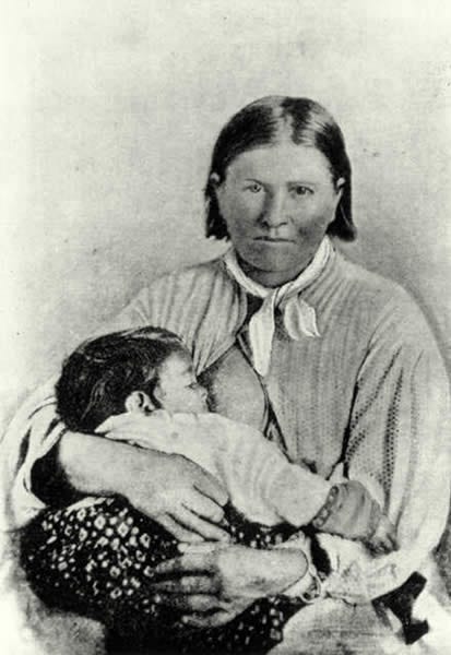 The woman Cyntha Ann Parker breastfeeding her daughter