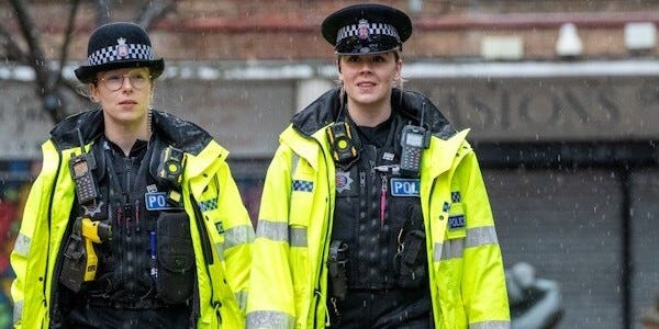 Two female officers on patrol in The Stow, Harlow