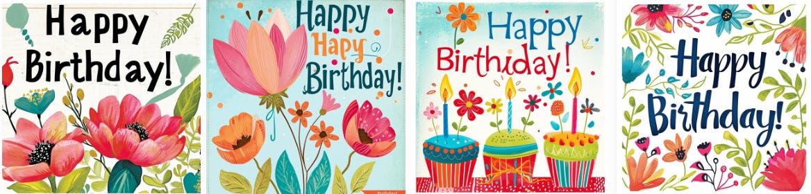 Hallmark card with the words "Happy Birthday!" on the cover Midjourney images