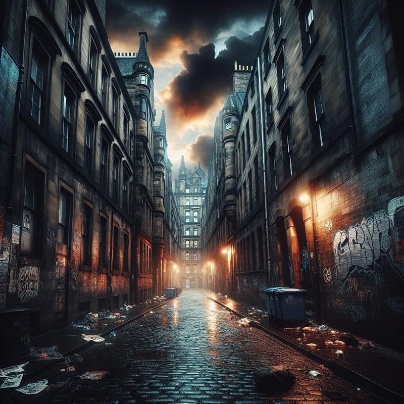 Dark, narrow gloomy street